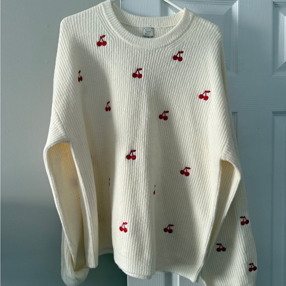 a new day cherry embroidered sweater 🍒